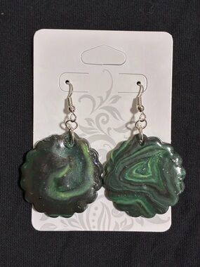 Green Swirl polymer clay Dangle Earrings